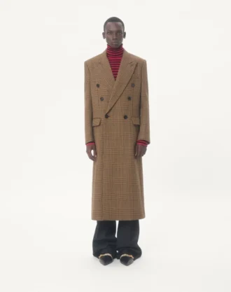 Valentino Double-Breasted Wool Coat with Glen Plaid Pattern