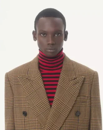 Valentino Double-Breasted Wool Coat with Glen Plaid Pattern