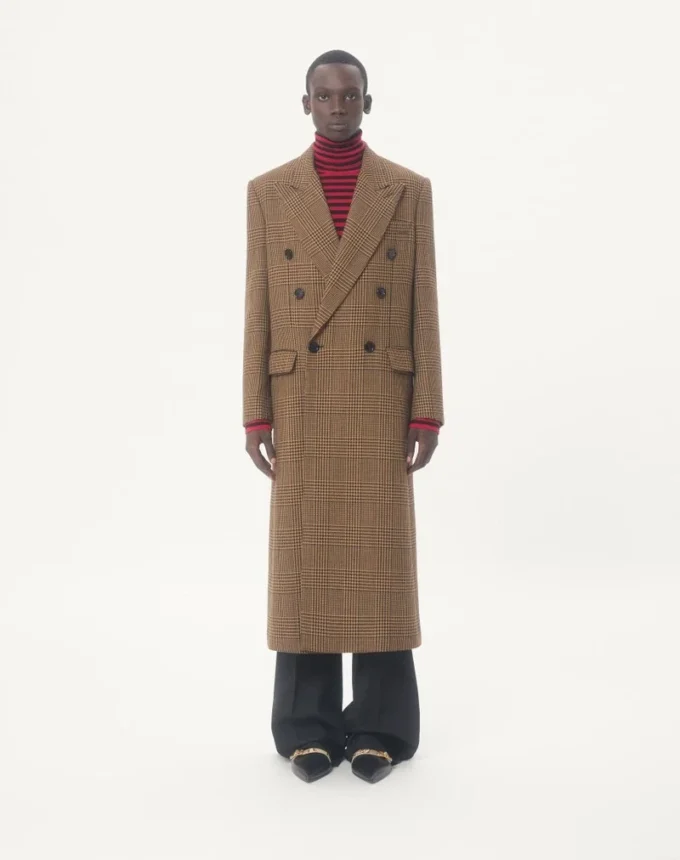 Valentino Double-Breasted Wool Coat with Glen Plaid Pattern
