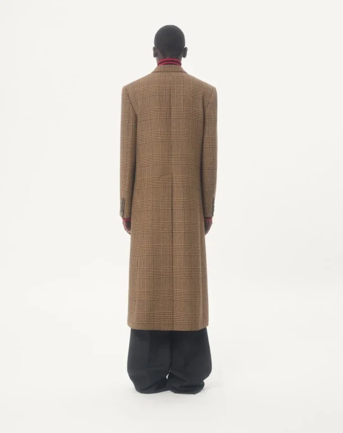 Valentino Double-Breasted Wool Coat with Glen Plaid Pattern