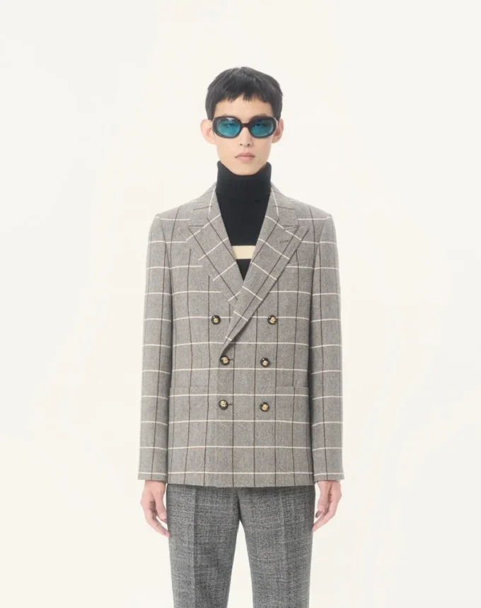 Valentino Double-Breasted Wool Jacket With Check Pattern Valentino Double-Breasted Wool Jacket With Check Pattern
