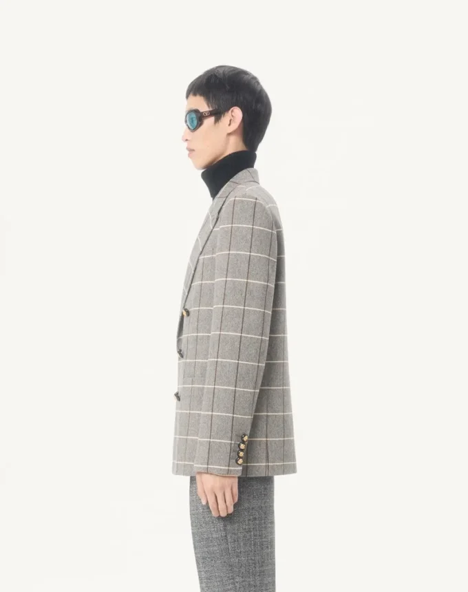 Valentino Double-Breasted Wool Jacket With Check Pattern Valentino Double-Breasted Wool Jacket With Check Pattern