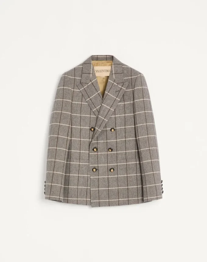 Valentino Double-Breasted Wool Jacket With Check Pattern Valentino Double-Breasted Wool Jacket With Check Pattern