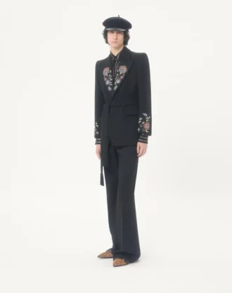 Valentino Embroidered Belted Jacket in Grain De Poudre Wool