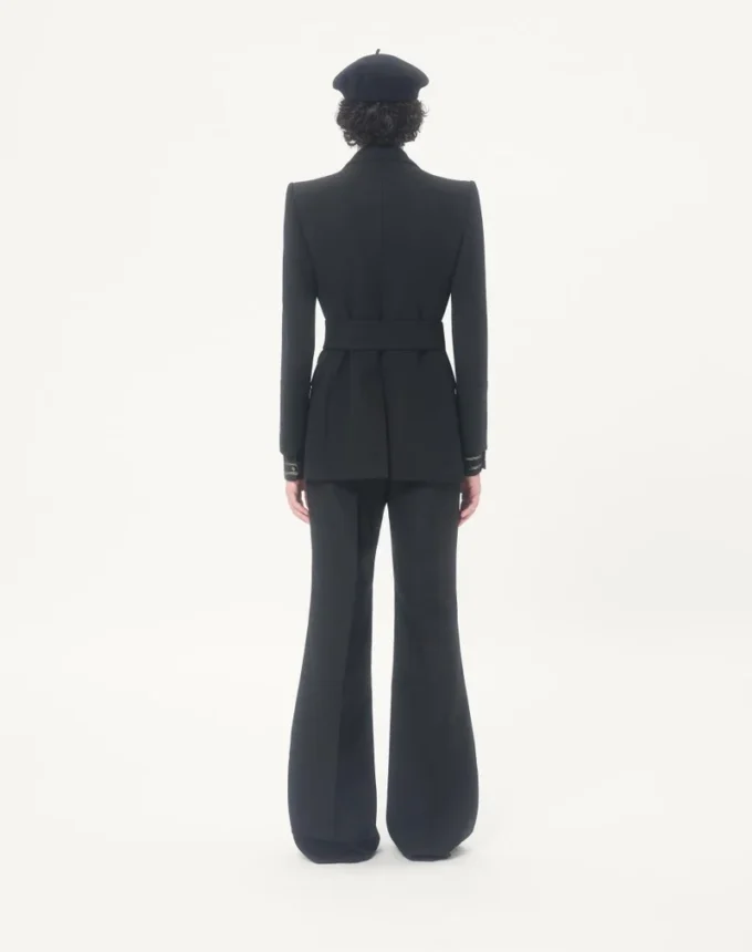 Valentino Embroidered Belted Jacket in Grain De Poudre Wool