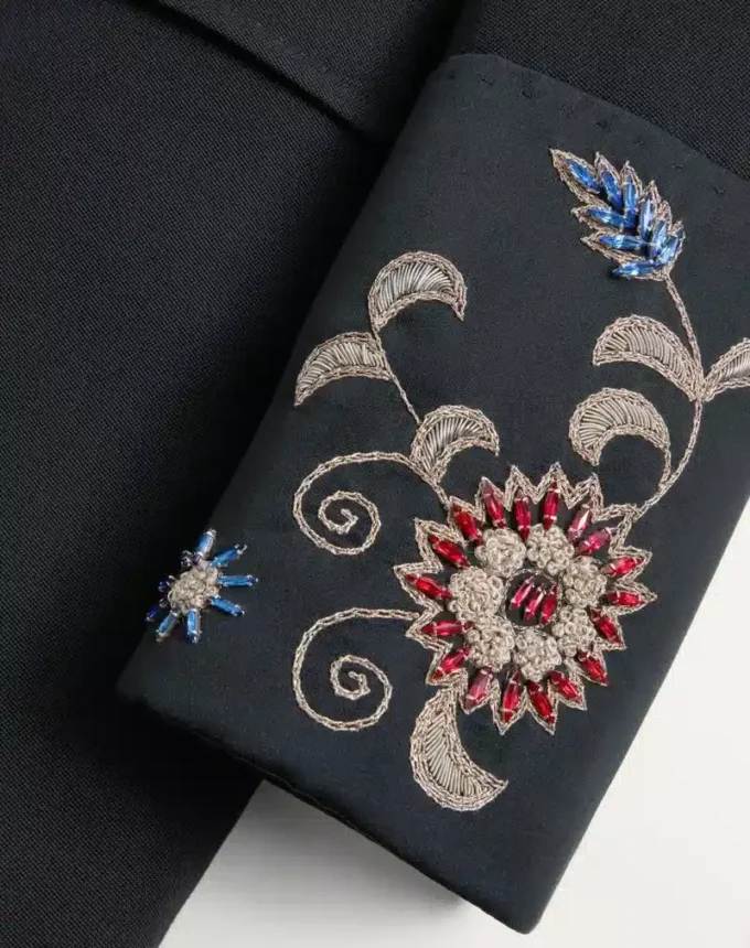 Valentino Embroidered Belted Jacket in Grain De Poudre Wool