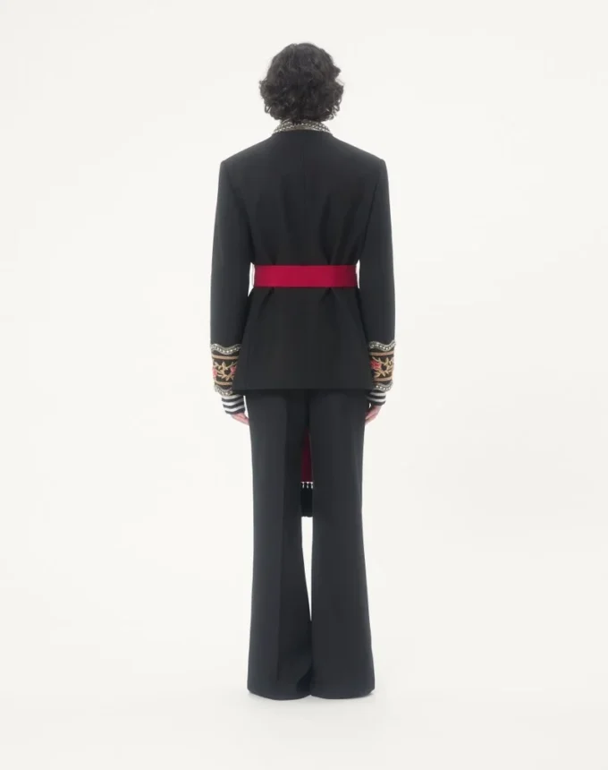 Valentino embroidered jacket with belt in wool gabardine with VGold