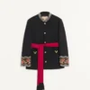 Valentino embroidered jacket with belt in wool gabardine with VGold