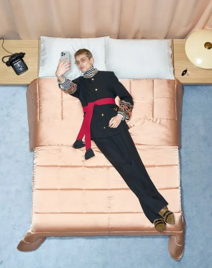 Valentino embroidered jacket with belt in wool gabardine with VGold