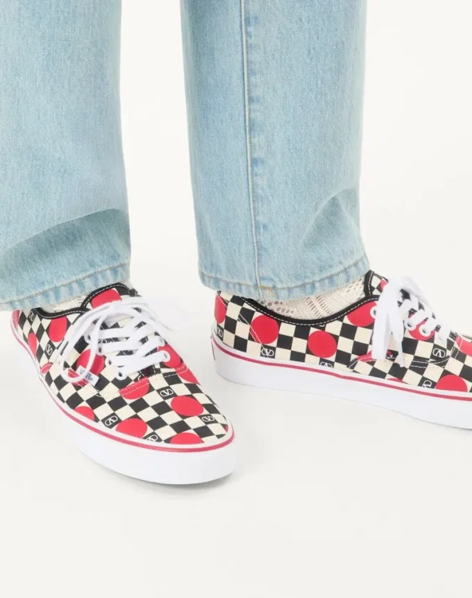 Valentino Garavani And Vans Low-Top Trainer In Fabric With VLogo Checkerboard Print And Polka Dot Detail