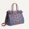 Valentino Garavani Antibes Medium Shopping Bag In Denim With Cherryfic Embroidery
