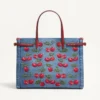 Valentino Garavani Antibes Medium Shopping Bag In Denim With Cherryfic Embroidery