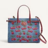 Valentino Garavani Antibes Medium Shopping Bag In Denim With Cherryfic Embroidery