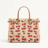Valentino Garavani Antibes Medium Shopping Bag In Jacquard Raffia With Cherryfic Motif