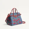 Valentino Garavani Antibes Small Shopping Bag In Denim With Cherryfic Embroidery