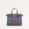 Valentino Garavani Antibes Small Shopping Bag In Denim With Cherryfic Embroidery