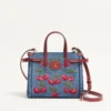 Valentino Garavani Antibes Small Shopping Bag In Denim With Cherryfic Embroidery