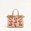 Valentino Garavani Antibes Small Shopping Bag In Jacquard Raffia With Cherryfic Pattern
