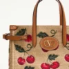 Valentino Garavani Antibes Small Shopping Bag In Jacquard Raffia With Cherryfic Pattern