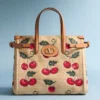 Valentino Garavani Antibes Small Shopping Bag In Jacquard Raffia With Cherryfic Pattern