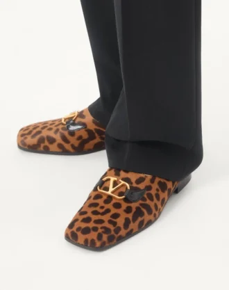 Valentino Garavani Babouche Haircalf Loafers With Fauve Eclat Print