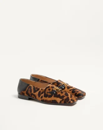 Valentino Garavani Babouche Haircalf Loafers With Fauve Eclat Print