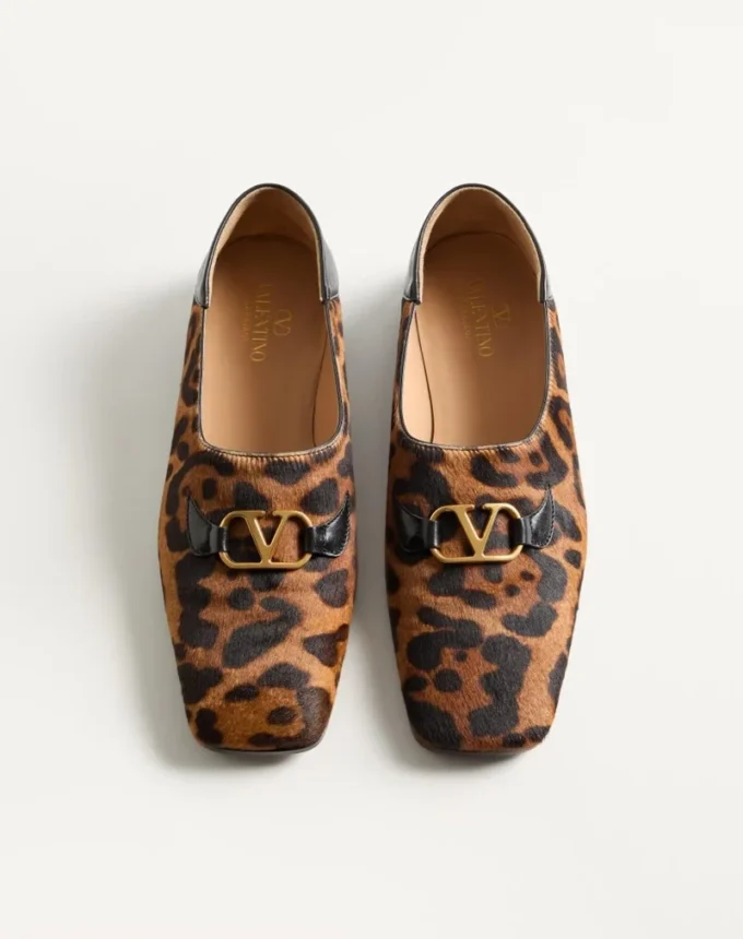 Valentino Garavani Babouche Haircalf Loafers With Fauve Eclat Print