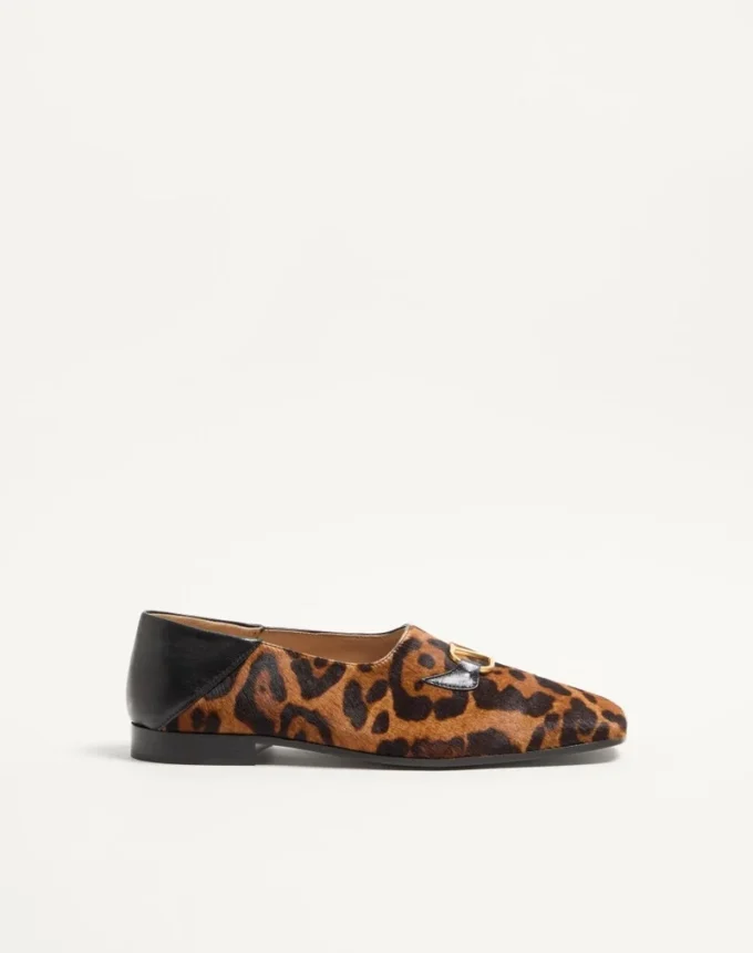 Valentino Garavani Babouche Haircalf Loafers With Fauve Eclat Print