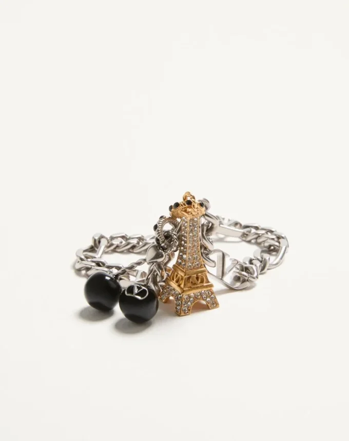 Valentino Garavani Chez Valentino Bracelet In Metal, Enamel, And Swarovski® Rhinestones Valentino Garavani Chez Valentino Bracelet In Metal, Enamel, And Swarovski® Rhinestones