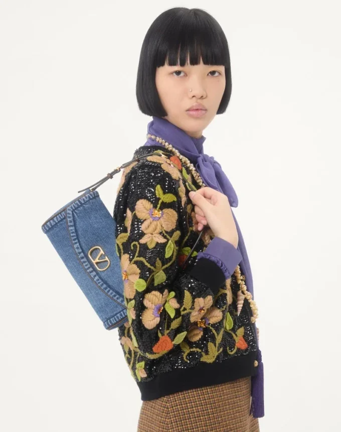 Valentino Garavani DeVain Small Denim Shoulder Bag Valentino Garavani DeVain Small Denim Shoulder Bag