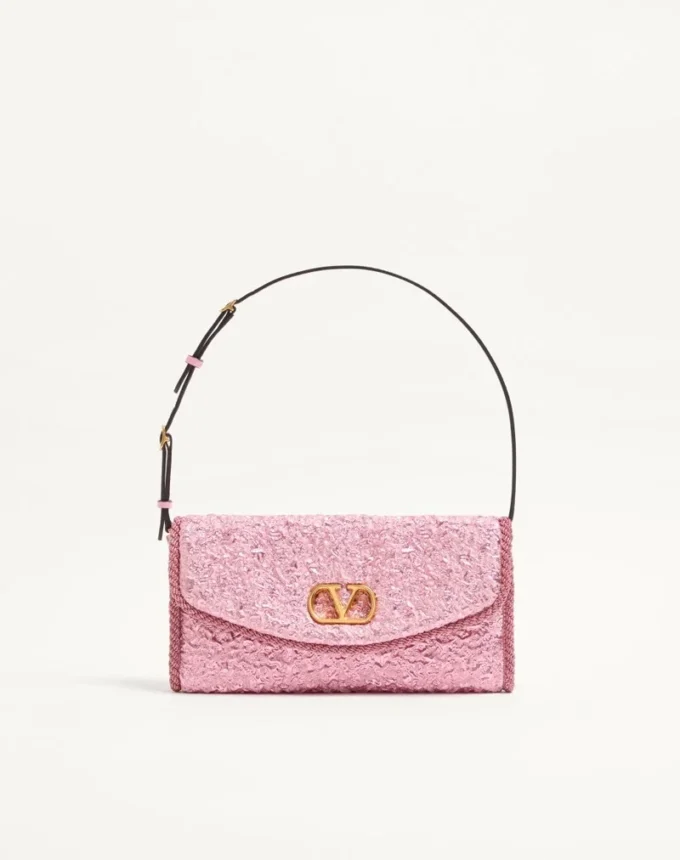 Valentino Garavani DeVain Small Shoulder Bag In Cloqué Jacquard Fabric. Valentino Garavani DeVain Small Shoulder Bag In Cloqué Jacquard Fabric.