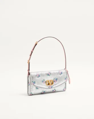 Valentino Garavani DeVain Small Shoulder Bag In Floral Lurex Jacquard Fabric