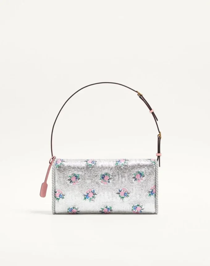 Valentino Garavani DeVain Small Shoulder Bag In Floral Lurex Jacquard Fabric