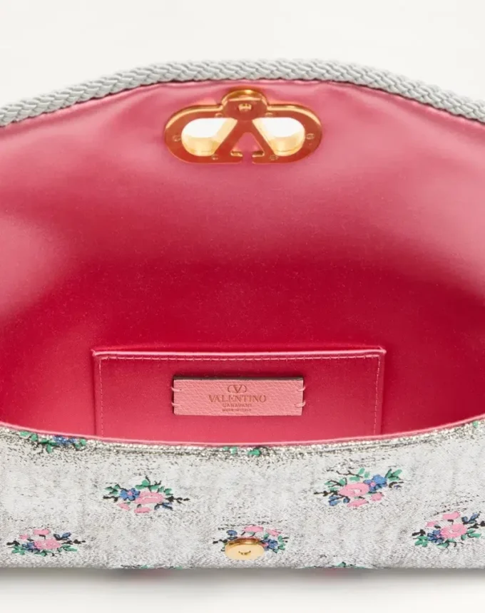 Valentino Garavani DeVain Small Shoulder Bag In Floral Lurex Jacquard Fabric