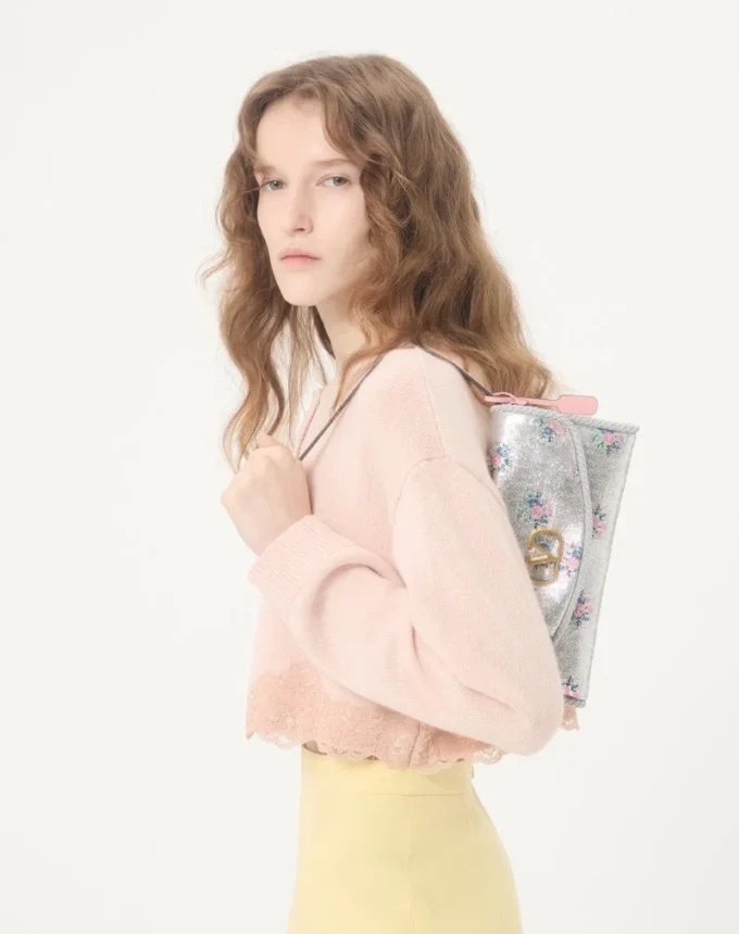 Valentino Garavani DeVain Small Shoulder Bag In Floral Lurex Jacquard Fabric