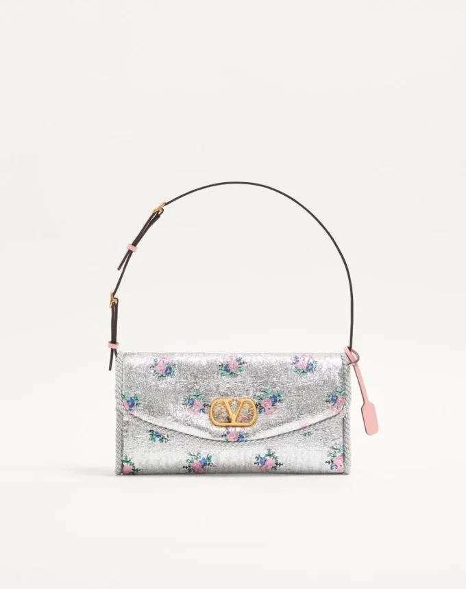 Valentino Garavani DeVain Small Shoulder Bag In Floral Lurex Jacquard Fabric