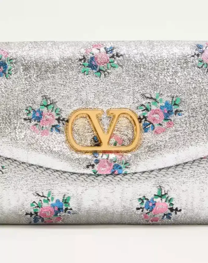 Valentino Garavani DeVain Small Shoulder Bag In Floral Lurex Jacquard Fabric