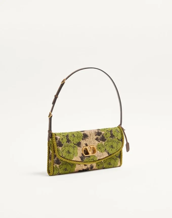 Valentino Garavani DeVain Small Shoulder Bag in Jacquard Lurex Fabric