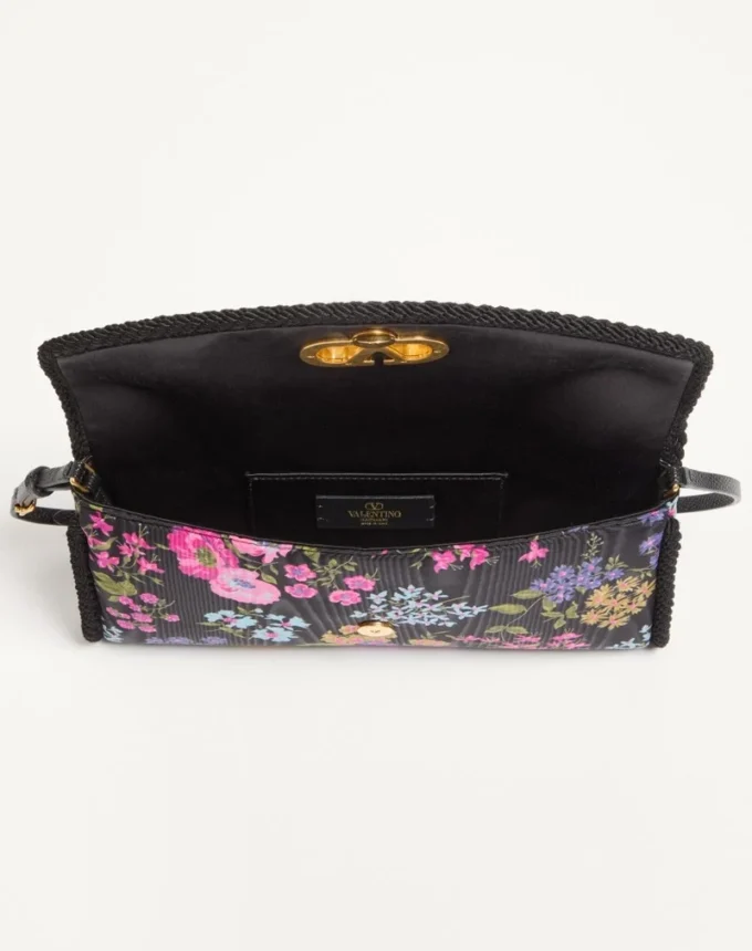 Valentino Garavani DeVain Small Shoulder Bag in Moiré Papier Floral Fabric