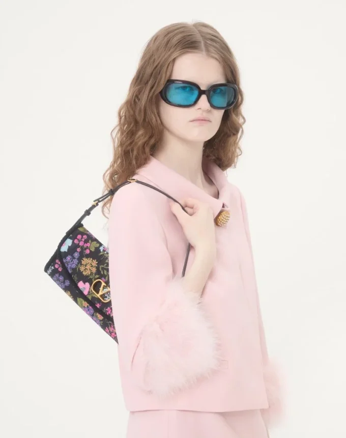 Valentino Garavani DeVain Small Shoulder Bag in Moiré Papier Floral Fabric