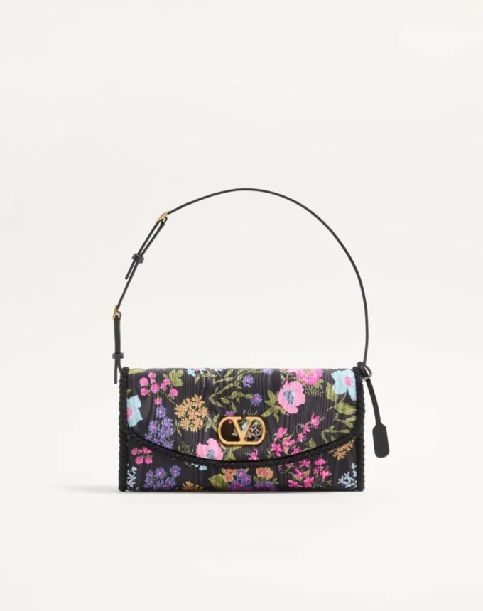 Valentino Garavani DeVain Small Shoulder Bag in Moiré Papier Floral Fabric