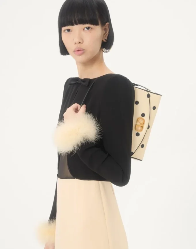 Valentino Garavani DeVain Small Shoulder Bag in Moiré Plus De Pois Fabric