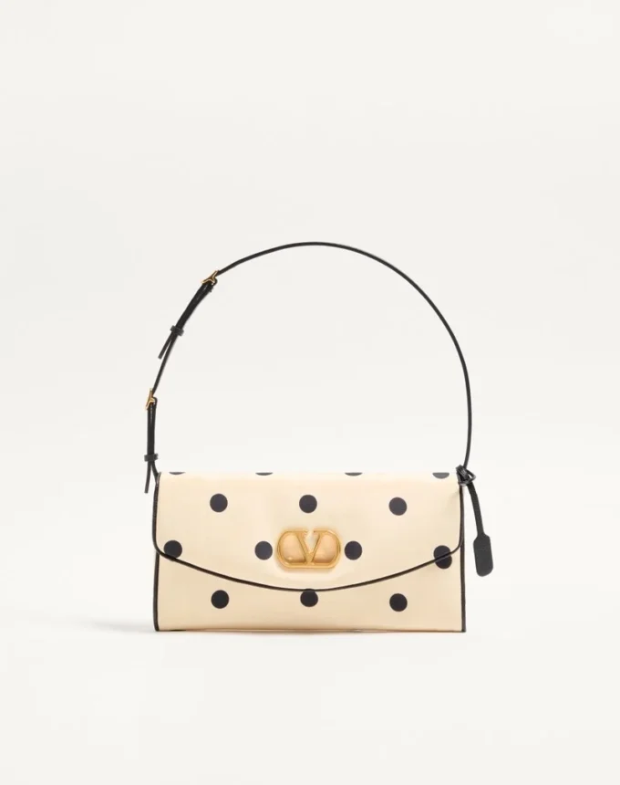 Valentino Garavani DeVain Small Shoulder Bag in Moiré Plus De Pois Fabric