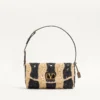 Valentino Garavani DeVain Small Shoulder Bag In Raffia With Wave Pattern