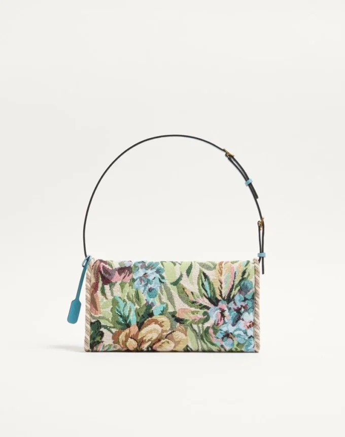 Valentino Garavani DeVain Small Shoulder Bag In Voyage Imaginaire Jacquard Fabric