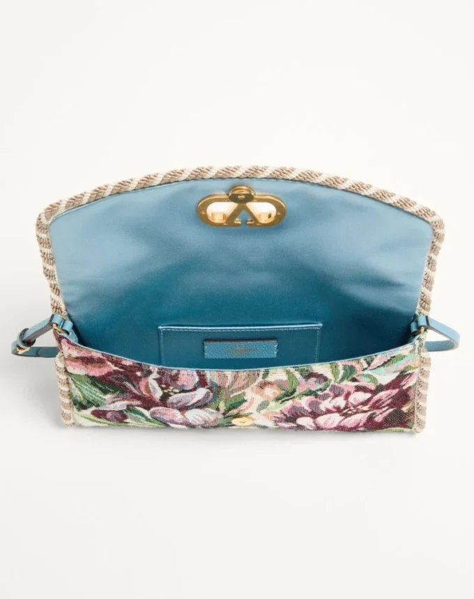 Valentino Garavani DeVain Small Shoulder Bag In Voyage Imaginaire Jacquard Fabric