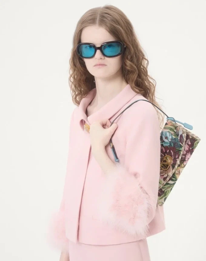 Valentino Garavani DeVain Small Shoulder Bag In Voyage Imaginaire Jacquard Fabric