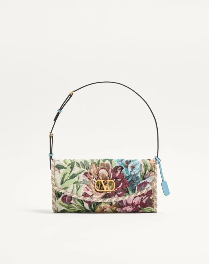 Valentino Garavani DeVain Small Shoulder Bag In Voyage Imaginaire Jacquard Fabric