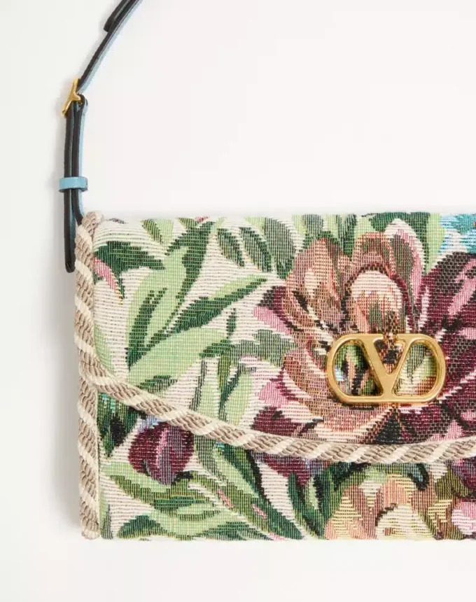 Valentino Garavani DeVain Small Shoulder Bag In Voyage Imaginaire Jacquard Fabric