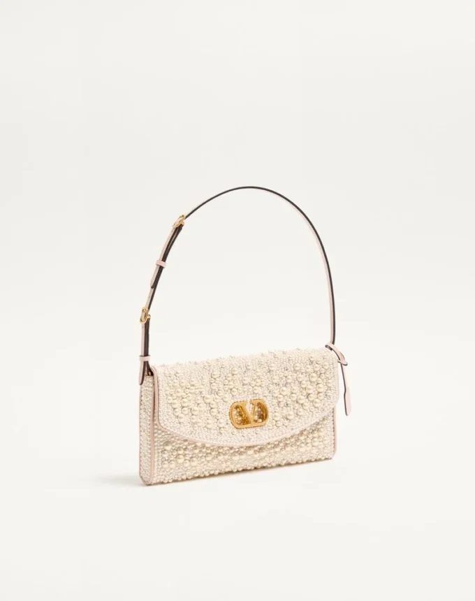Valentino Garavani DeVain Small Shoulder Bag With Pearls And Rhinestones Valentino Garavani DeVain Small Shoulder Bag With Pearls And Rhinestones